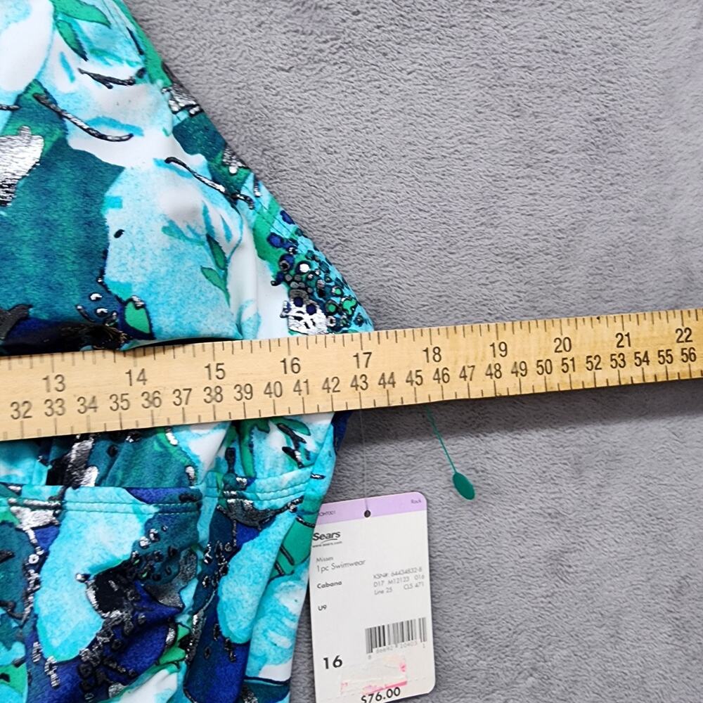 NWT Tropical Escape Swimsuit SZ 16 1 piece Cabana Blue Silver Metallic Ruching - Picture 8 of 9